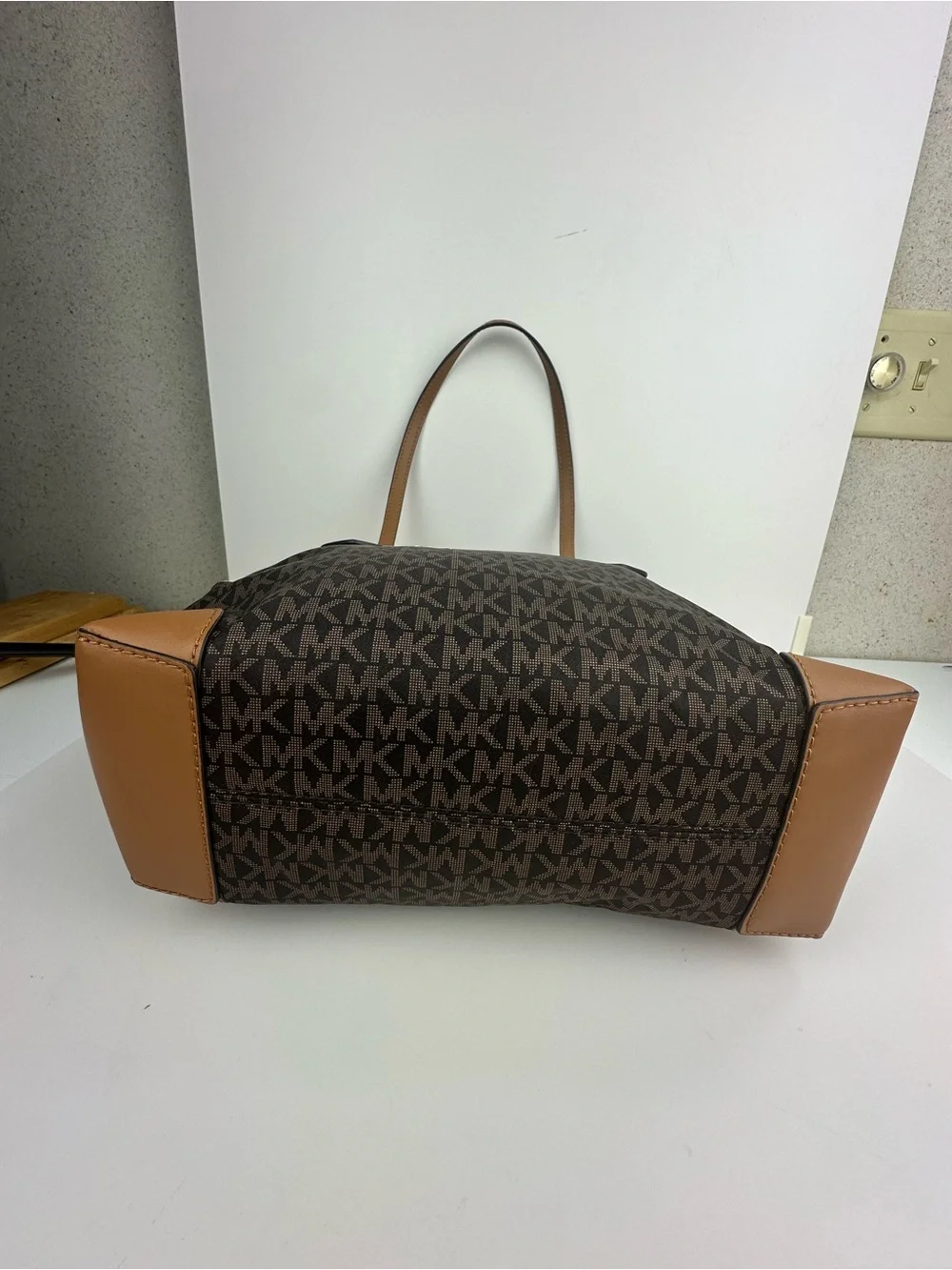 Michael Kors Eva Medium MK Logo Top Zip Tote –Brown